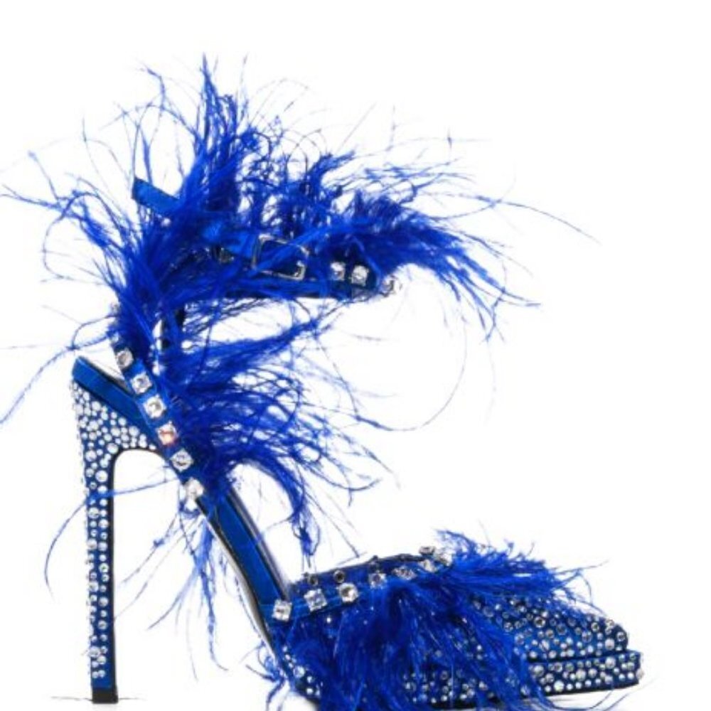 AZALEA WANG " SEEN ON SCENE " BLUE FEATHER AND DIAMOND EMBELLISHED (BRAND NEW !! - Picture 5 of 7
